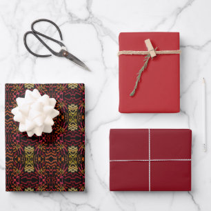 Schattierungen von Orange Rot Gelb Band Kunst Desi Geschenkpapier Set