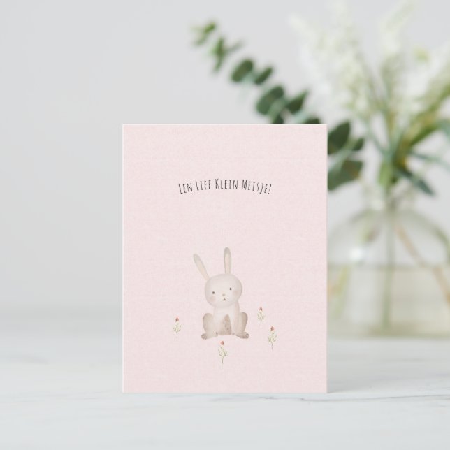 Schattig Konijn Met Bloemen Baby Meisje Dochter Postkarte (Stehend Vorderseite)