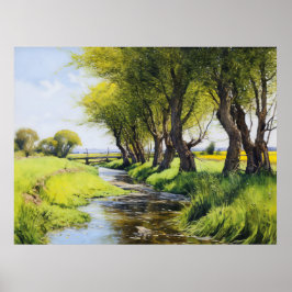 Schattige Bäume durch einen Wasserstrahl Poster