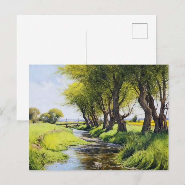 Schattige Bäume durch einen Wasserstrahl Postkarte (Vorne/Hinten)