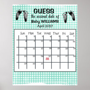 Schätz den Geburtstermin Kalender Baby Fußabdrücke Poster