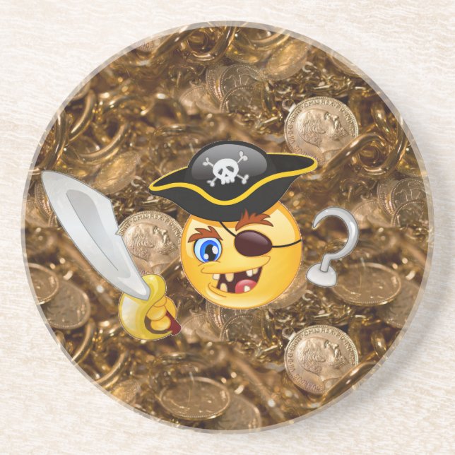 Schatz Pirate Emoji Sandstein Untersetzer (Vorne)