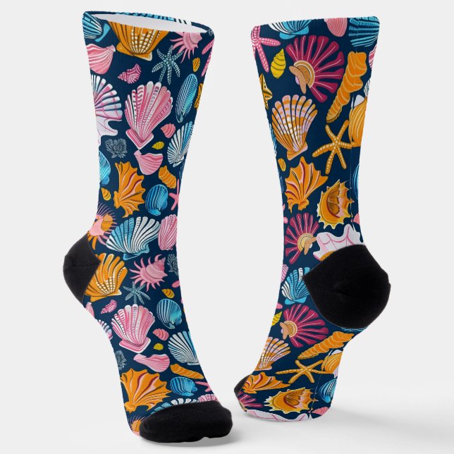 Schätze am Meer - lebendiges Seashell-Muster Socken (Gewinkelt)