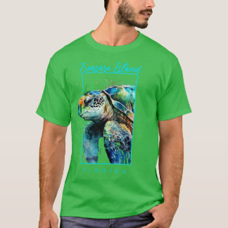 Schatzinsel Florida Wasserfarbenes Meer Schildkröt T-Shirt