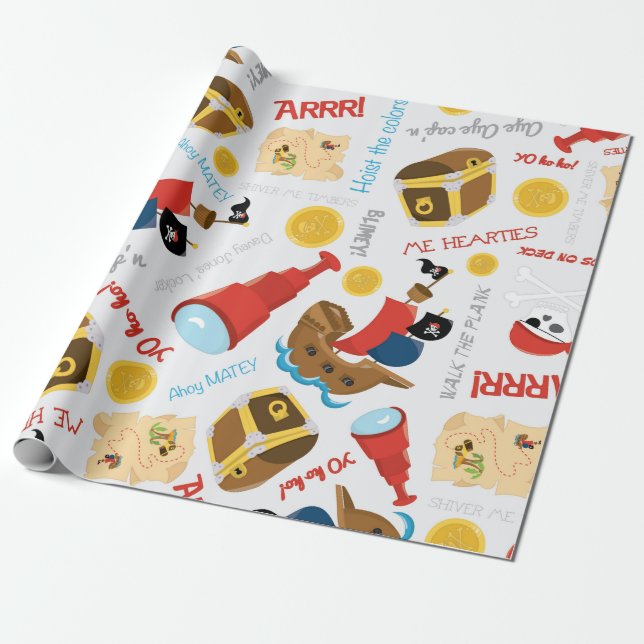 Schatzinsel Party Pirate Wrapping Paper Geschenkpapier (Ungerollt)