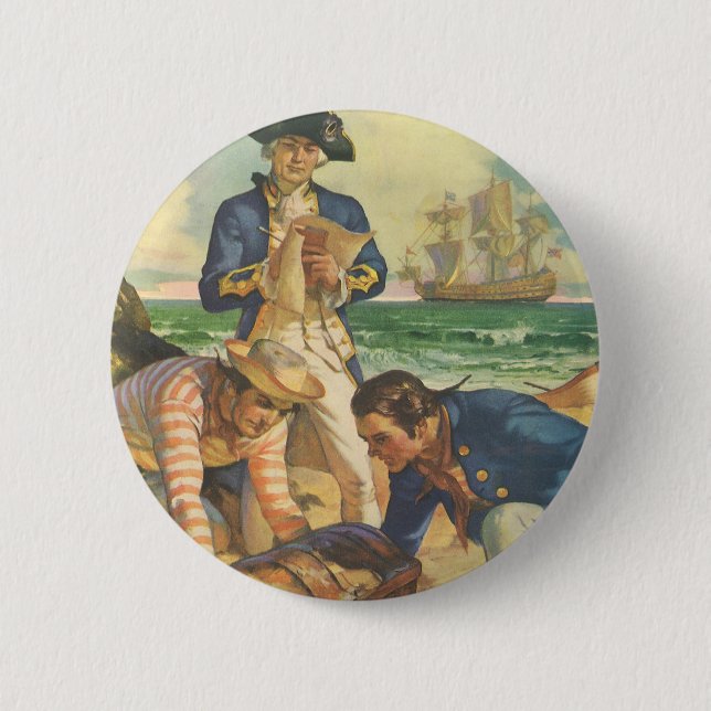 Schatzinsel, Piraten der Vintagen Märchen Button (Vorderseite)