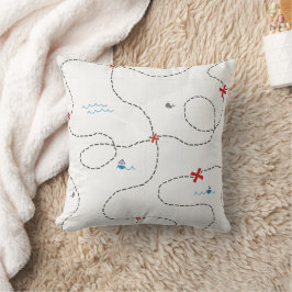 Schatzkarte Little Boat Whale Nautical Red Blue Kissen