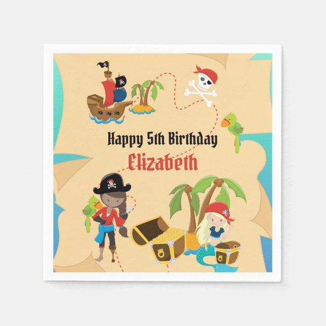 Schatzkarte Niedlich Girl Pirate Geburtstagsparty Serviette (Vorderseite)