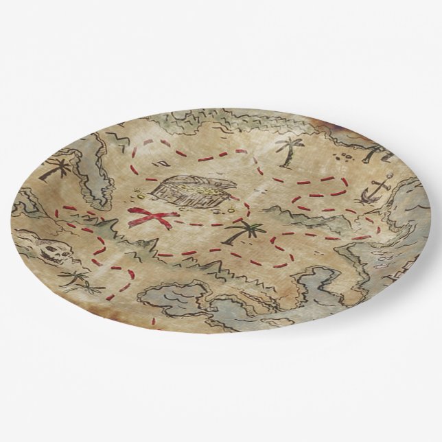 Schatzkarte Pappteller (Schrägansicht)