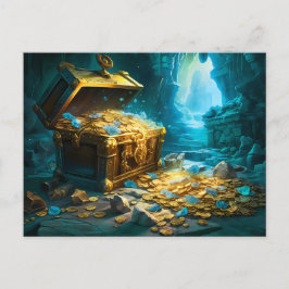 Schatzkiste in Höhle Licht Fantasy-Malerei Postkarte