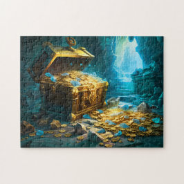 Schatzkiste in Höhle Licht Fantasy-Malerei Puzzle