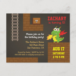Schatzsuche, Drache, Videospiel Geburtstagsparty Einladung