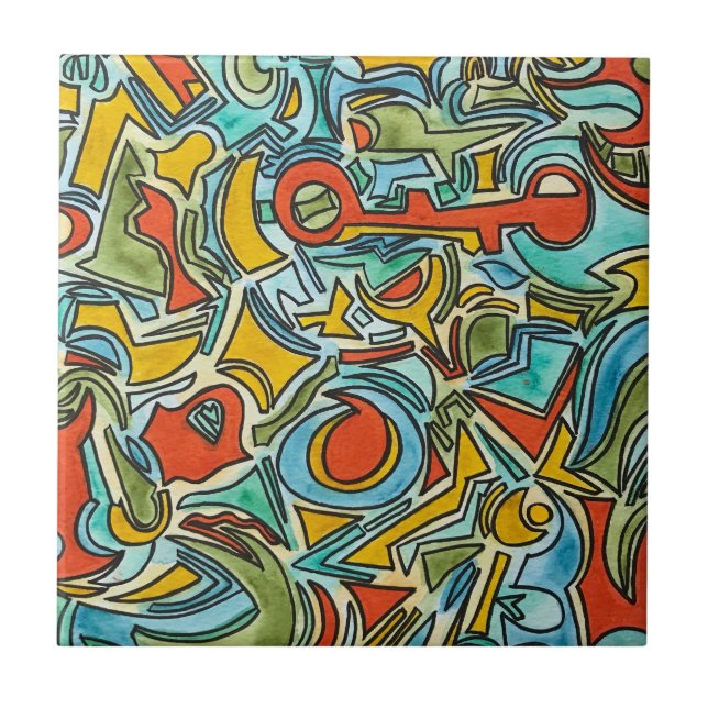 Schatztruhe - Fette Farbige Wasserfarbenkunst Fliese (Vorderseite)
