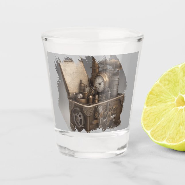 Schatztruhe mit Gängen Schnapsglas (Vorderseite)