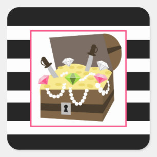 Schatztruhe mit rosa Juwelen Quadratischer Aufkleber