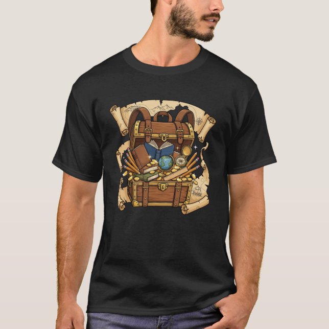 Schatztruhe Rucksack Schulmaterial  T-Shirt (Vorderseite)