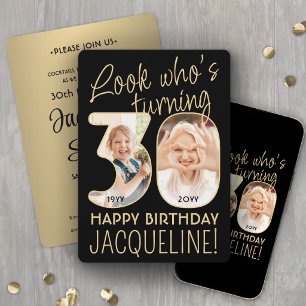 Schau mal, wer 30 wird - Black & Gold Geburtstagsf Einladung