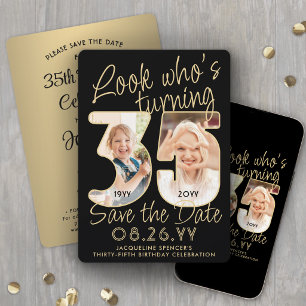 Schau mal, wer 35 ist: Schwarze und goldene Geburt Save The Date