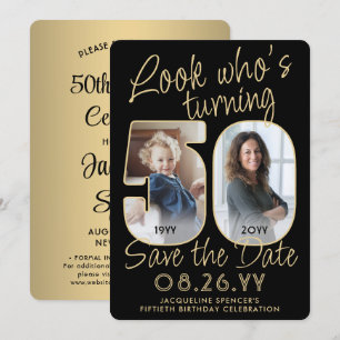 Schau mal, wer 50 ist Schwarz & Gold 2 Foto Geburt Save The Date