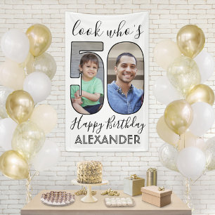 Schau mal, wer 50 ist Schwarz-Weiß-2-Foto-Birthday Banner