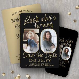 Schau mal, wer 50 wird Schwarz & Gold 2 Foto Gebur Save The Date