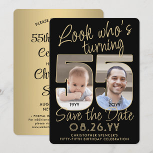 Schau mal, wer 55 ist Schwarz & Gold 2 Foto Geburt Save The Date