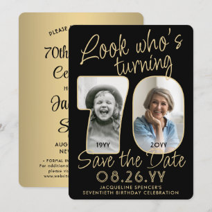 Schau mal, wer 70 ist Schwarz & Gold 2 Foto Geburt Save The Date