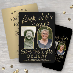 Schau mal, wer 70 ist Schwarz & Gold 2 Foto Geburt Save The Date