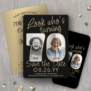Schau mal, wer 70 ist Schwarz & Gold 2 Foto Geburt Save The Date