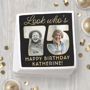 Schau mal, wer 75 ist Schwarz & Gold Alles Gute zu Serviette