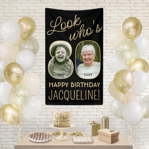 Schau mal, wer 80 ist Schwarz & Gold 2-Foto-Birthd Banner