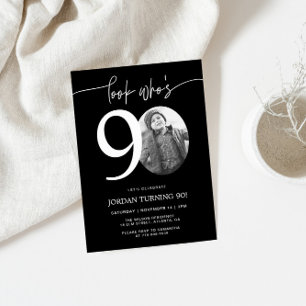 Schau mal, wer ist 90   Black 90. Birthday Invite Einladung