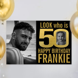 Schau mal, wer jetzt 50. Geburtstag Schwarz-Gold-F Poster