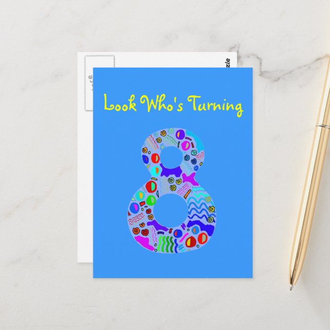 Schau mal, wer sich um 8 dreht postkarte (Vorderseite/Rückseite Beispiel)