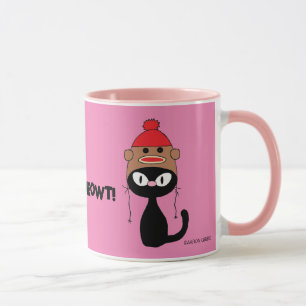 Schau Meowt! Cartoon schwarze Katze mit Sockenaffe Tasse