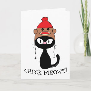 Schau Meowt! Schwarze Katze mit Sockenaffen-Hut Ge Karte
