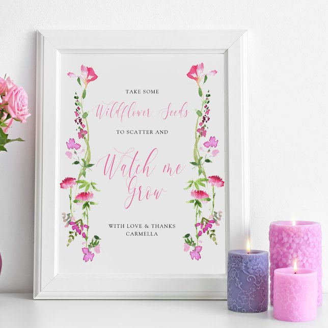 Schau mir zu, wie ich Wildblume Babydusche wachsen Poster (Baby Shower Favor Table Sign from my Pink Wildflower Collection. Message me to create more items.)