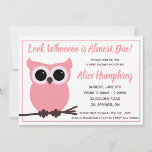 Schau, wer fast fällig ist! Pink Owl Babydusche Einladung