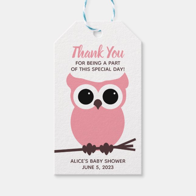 Schau, wer fast fällig ist! Pink Owl Babydusche Geschenkanhänger (Vorderseite)