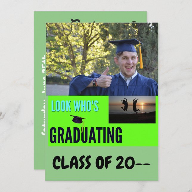 Schau, wer Geschlossen ist! 1 Foto grün Einladung (Vorne/Hinten)