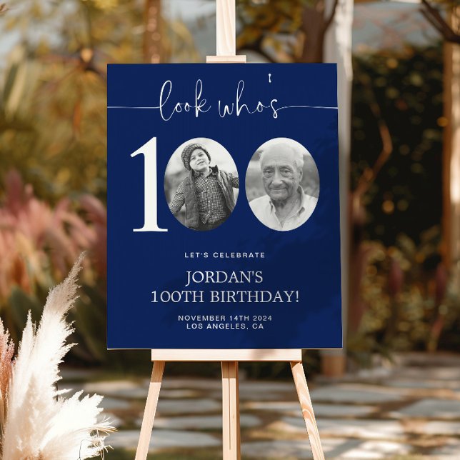 Schau, wer ist 100 | Blue 100. Geburtstag Poster (Von Creator hochgeladen)