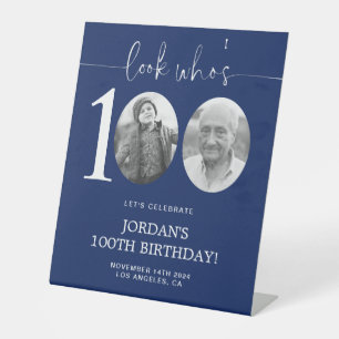 Schau, wer ist 100 Blue 100. Geburtstag Sockelschild