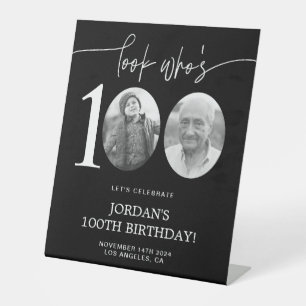 Schau, wer ist 100 Schwarz 100. Geburtstag Sockelschild
