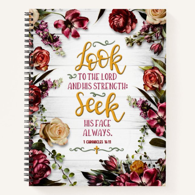 Schau zum Herrn mit Blume auf Holz Notizbuch (Vorderseite)