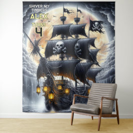 Schauderhafte Schädel-und-Kreuzknochen-Piraten Wandteppich