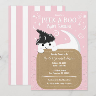 Schaue BOO Geisterhexe Rosa Halloween Baby Shower Einladung