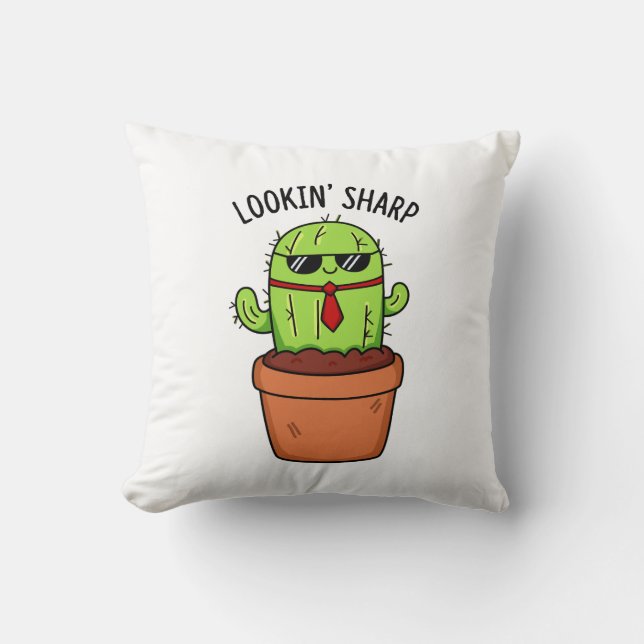 Schauen Sharp Funny Cactus Pun Kissen (Vorderseite)