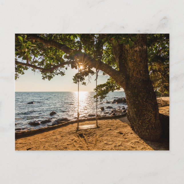 Schauen Sie bei Sonnenuntergang am Strand Postkarte (Vorderseite)