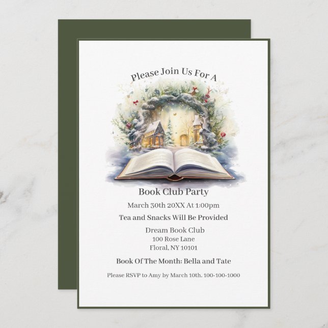 Schauen Sie sich das in einem Buch, Buchclub an. Einladung (Vorne/Hinten)