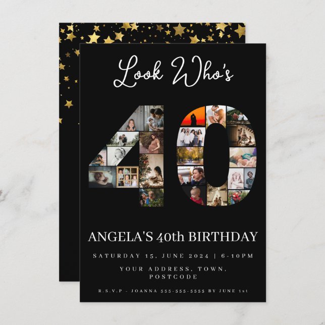 Schauen Sie, wer 40 Jahre alt geworden ist Foto Mo Einladung (Vorne/Hinten)